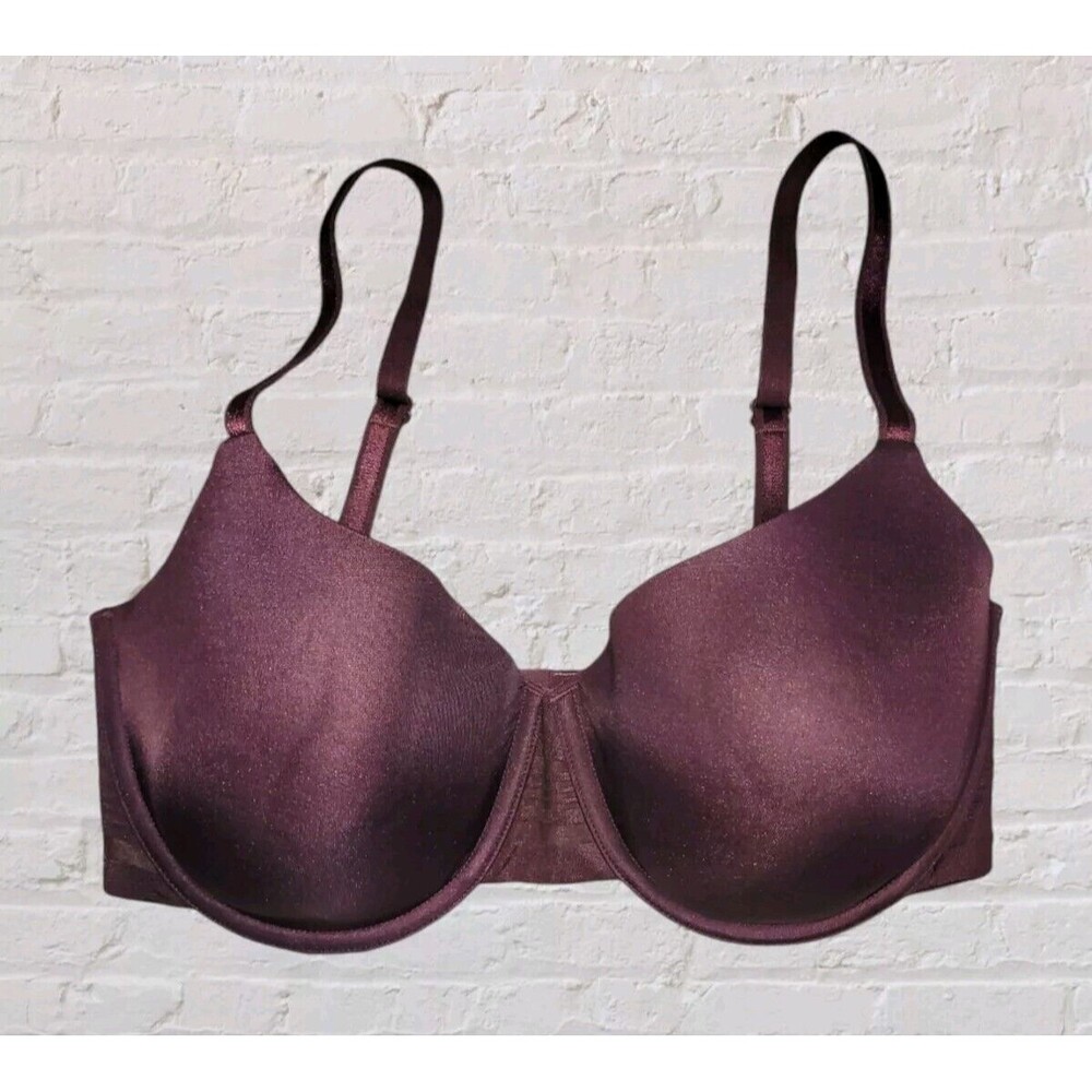 Vanity Fair 34DD Burgundy Satin Bra Beautifully Smooth Underwire 75273 Lingerie